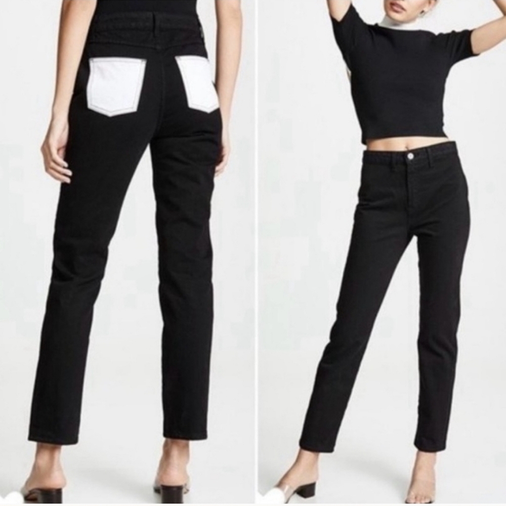 Staud Women's Black Jeans with White Pocket Size 28 😀